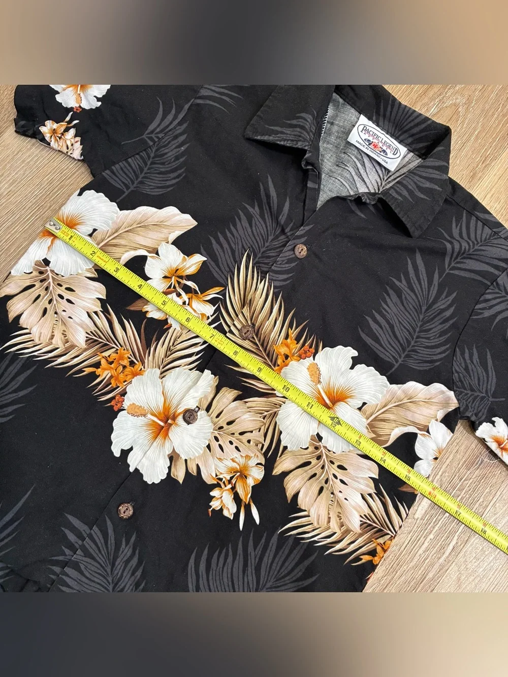Pacific Legend Kids Hawaiian Aloha Shirt Black Floral Hibiscus 100% Cotton USA S